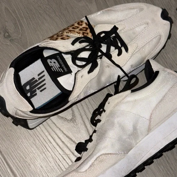 New Balance White and Leopard Print Sneakers - Picture 6 of 8